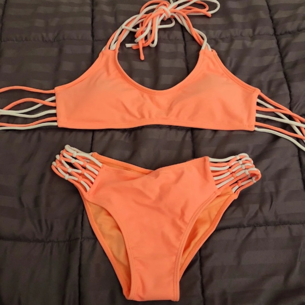 Forever 21 Peachy Neon Macrame Bikini